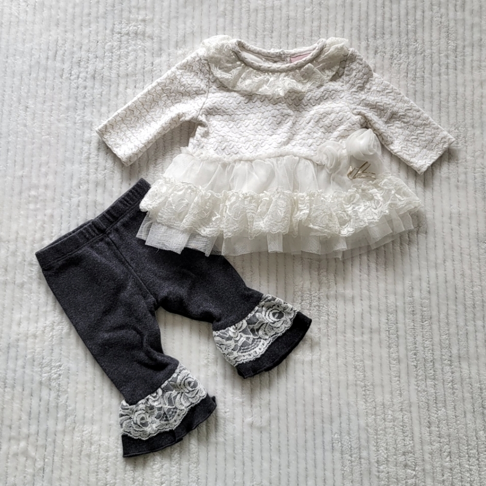 Little Lass Baby 2 Piece Girls Outfit Size 0-3 Months